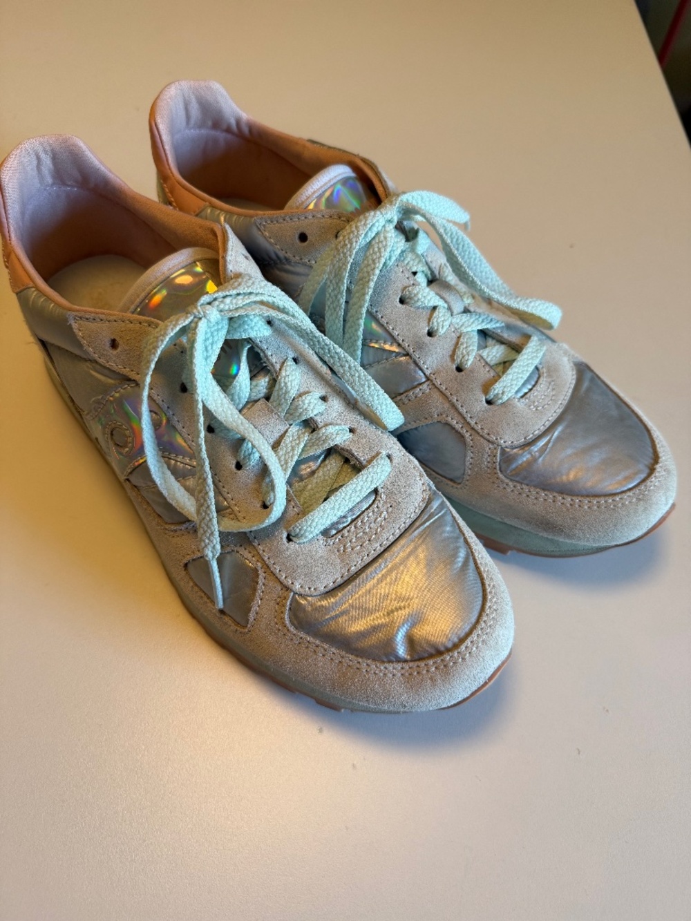 Saucony Shadow Original Silver White Blush Aqua Sneaker Size 9.5 / 41